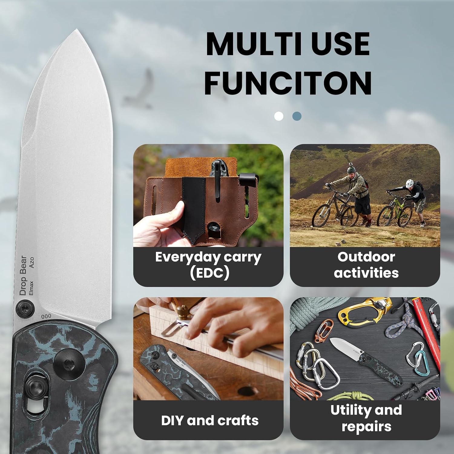 Kizer Drop Bear Pocket Knife, Folding Knife, 2.97 In Elmax Steel Blade, Fatcarbon Carbon Fibre Handle, Folding Pocket Knife, EDC knife, Ki3619A2