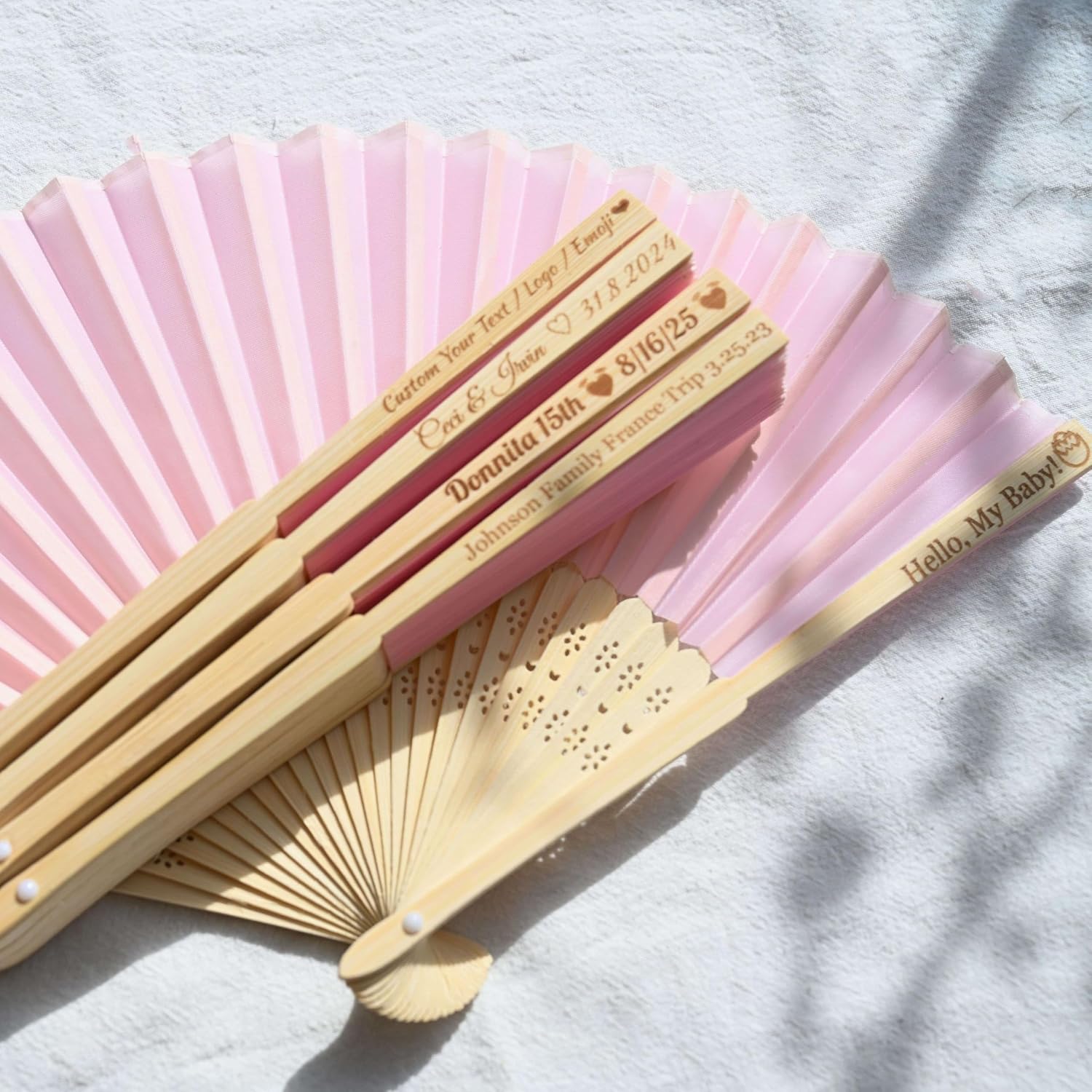 Custom Pink Silk Wedding Fans for Guests -70pcs Personalized Engraved Summer Wedding Fans,Bachelor Party Favor Bridal Shower Gift (Pink)