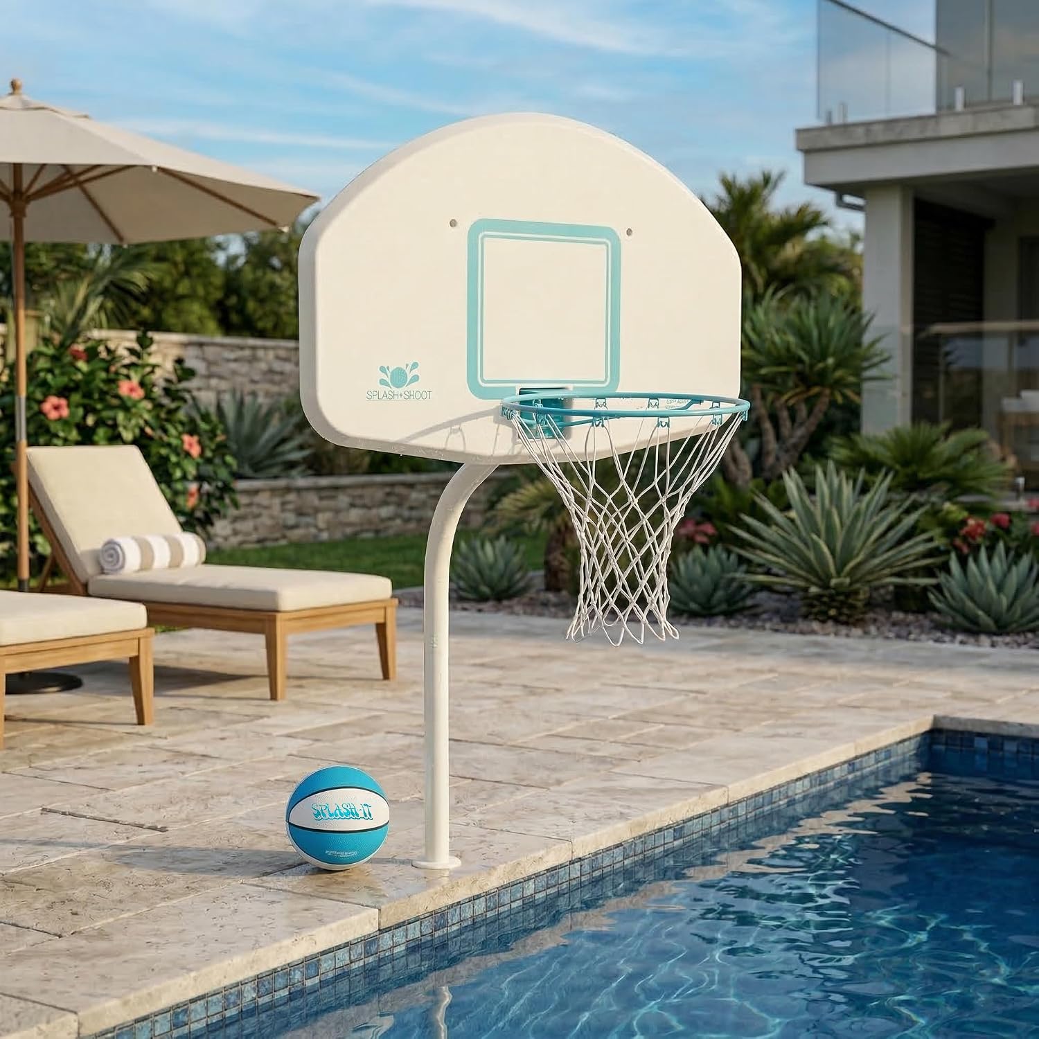Dunn-Rite Products Deck Shoot Poolside Deck-Mounted Basketball Hoop Set, Choose White or Clear
