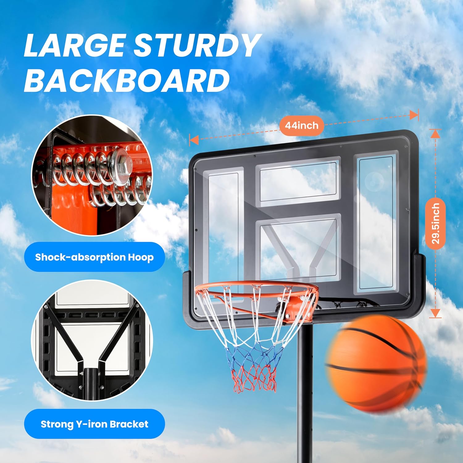 Basketball Hoop Outdoor 4.2-10ft Adjustable, Portable Basketball Goals Court System for Kids Youth&Adults in Backyard/Driveway/Indoor/Pool, 44 Inch Shatterproof Backboard Fillable Base with 2 Wheels