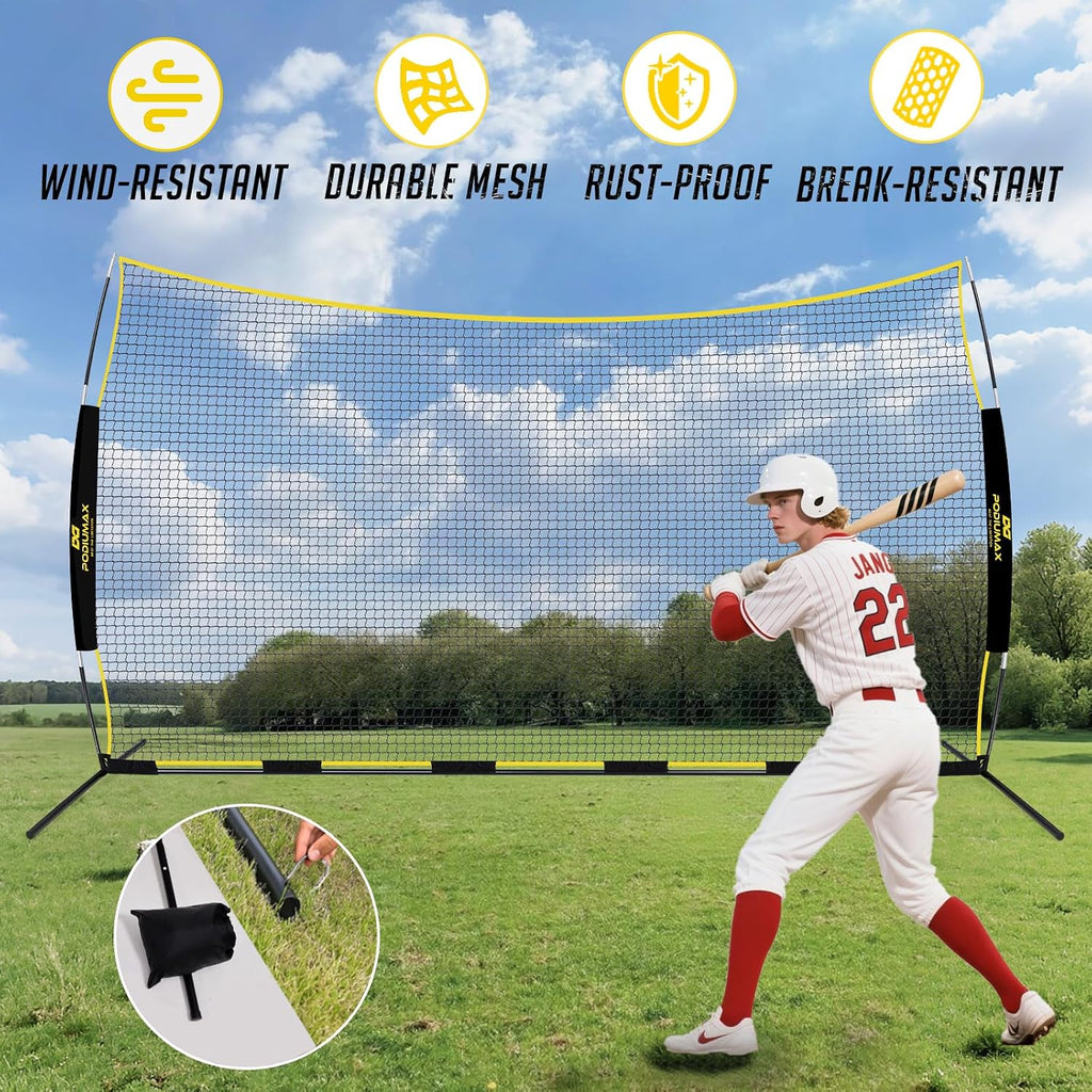 PodiuMax 16x10FT Barricade Backstop Net, Baseball Basketball Barrier with Upgrade Steel Frame, Protective Net for Baseball, Lacrosse, Soccer, Basketball & More, Soccer Backstop Net for Backyard Park
