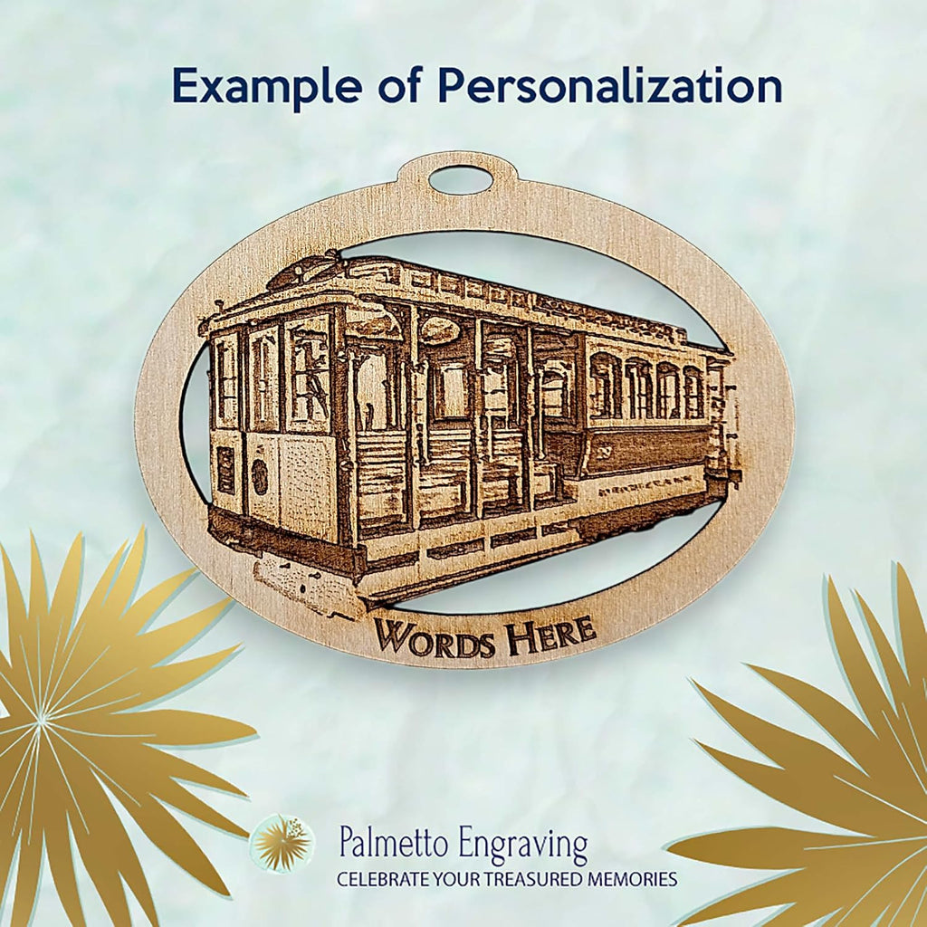 10PK Personalized Cable Car Ornament, San Francisco Souvenirs and Gifts, California Souvenirs, Travel Ornaments for Christmas Tree, Handmade in The USA