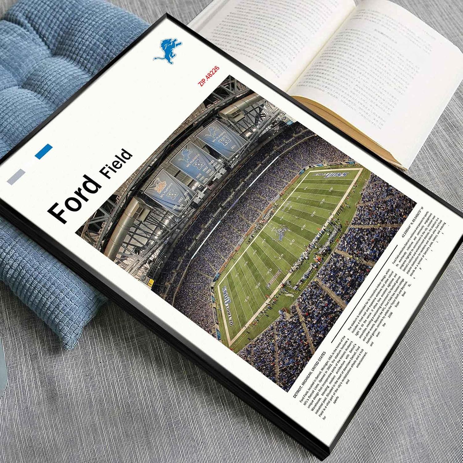 (Metal Frame 24'x36') FordField Canvas Print – Detroit Home Field Wall Art for Lions Fans, Sports poster for Game Room or Man Cave Decor