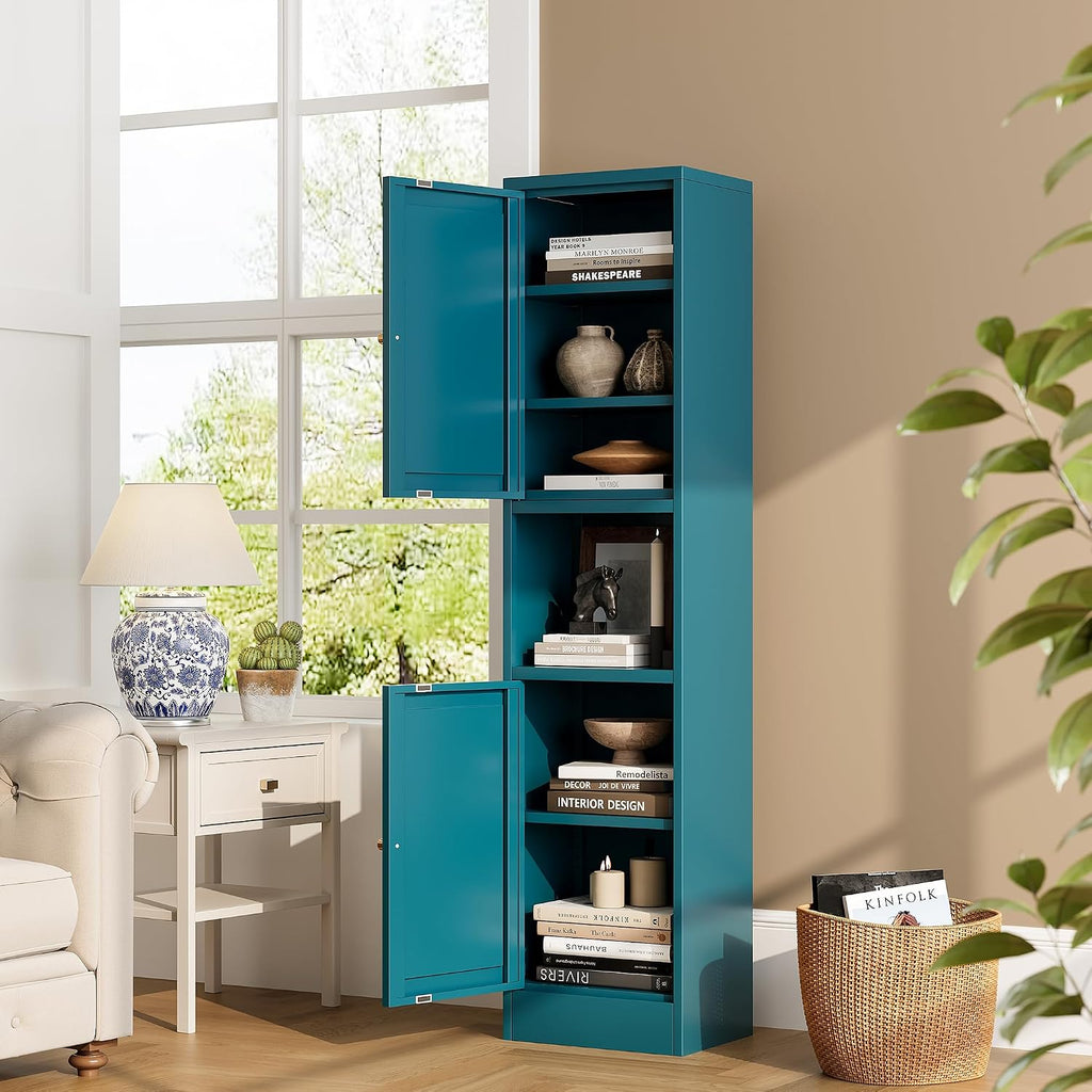 Bevivog Metal Kitchen Pantry Cabinet for Small Space, 67' Tall Storage Cabinets with 2 Doors and Adjustable Shelves, Freestanding Narrow Bathroom Cabinet, 15.7' W Slim Pantry