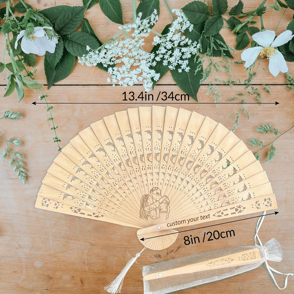 Personalized Wedding Fans Custom Engraved Wedding Party Favors with Photo Bulk 100 Wooden Folding Hand Fan Customized Souvenirs for Guests Him 100pcs