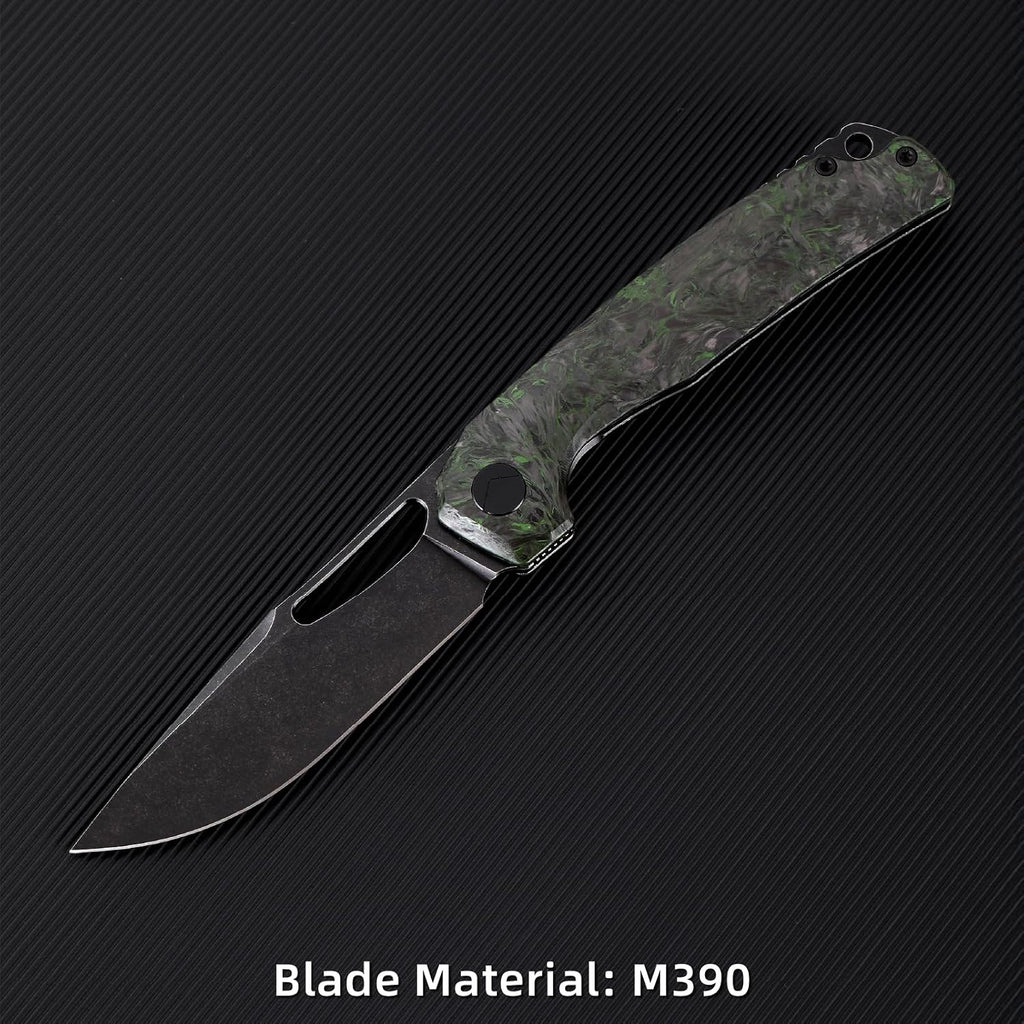 Pocket Knife, 3.5' M390 Blade Folding Knife Hunting Knife Survival Knife with Pocket Clip, EDC Knives for Hunting Camping Survival Outdoor Fishing Hiking (Black&Green)