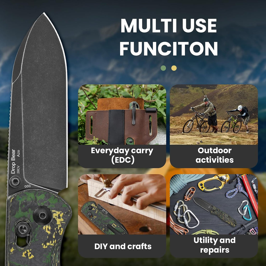 Kizer Drop Bear Pocket Knife, Folding Knife, 2.97' 20CV Steel Blade, Fatcarbon Carbon Fibre Handle, Folding Pocket Knife, EDC knife, Ki3619A1