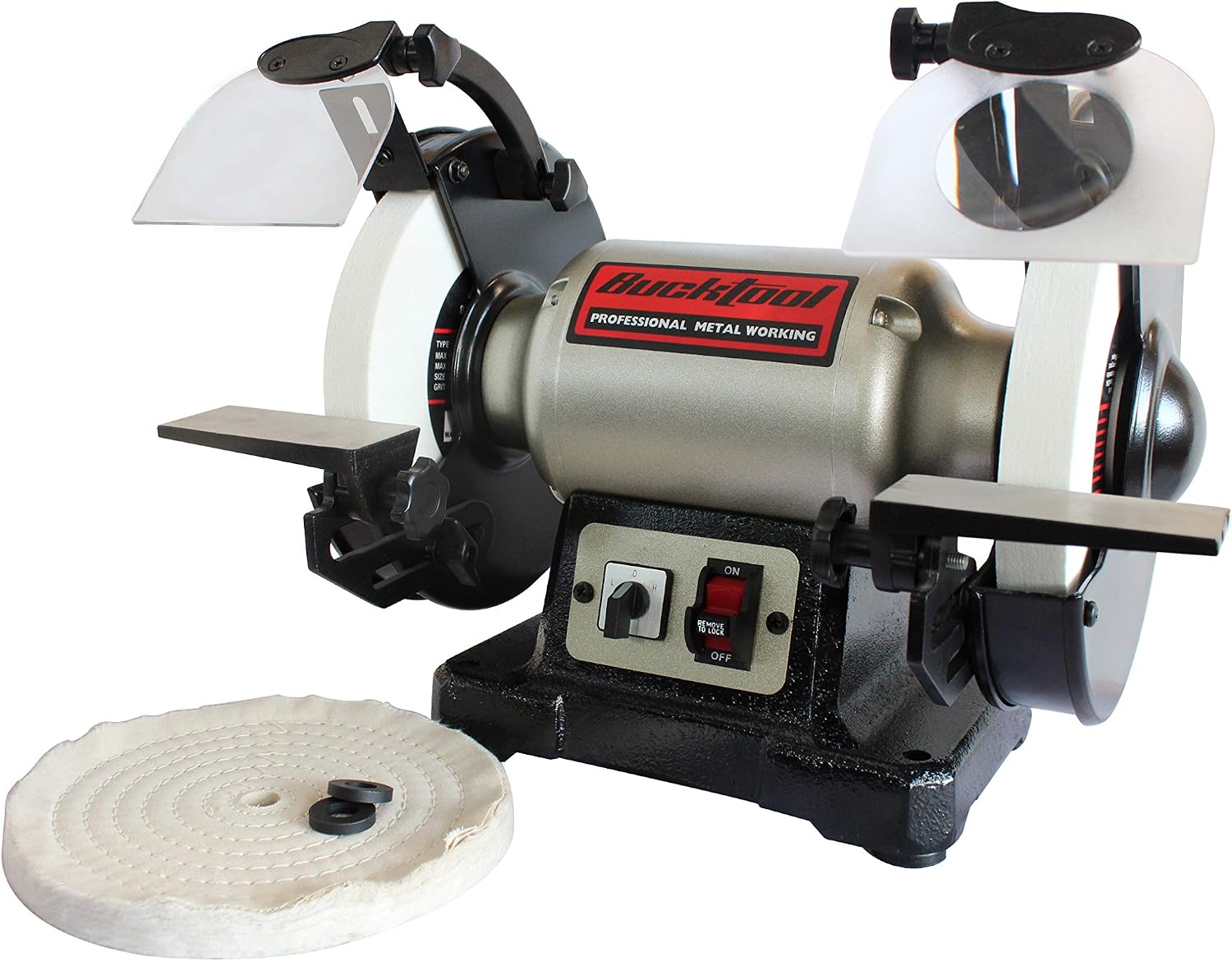BUCKTOOL 8 inch Dual Speed Bench Grinder & Buffer, Professional Low High Speed Bench Grinder Buffer with Cast Iron Base TDS-200DS