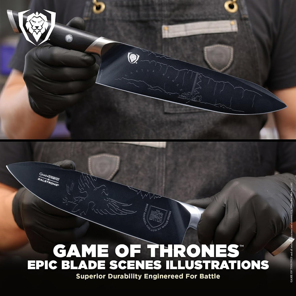 Dalstrong Game of Thrones Night's Watch 8' Chef Knife — German X50CRMOV15 Steel, Black TiN-Coated, G-10 Handle — Officially Licensed — For GoT Fans, Collectors & Real Kitchen Use