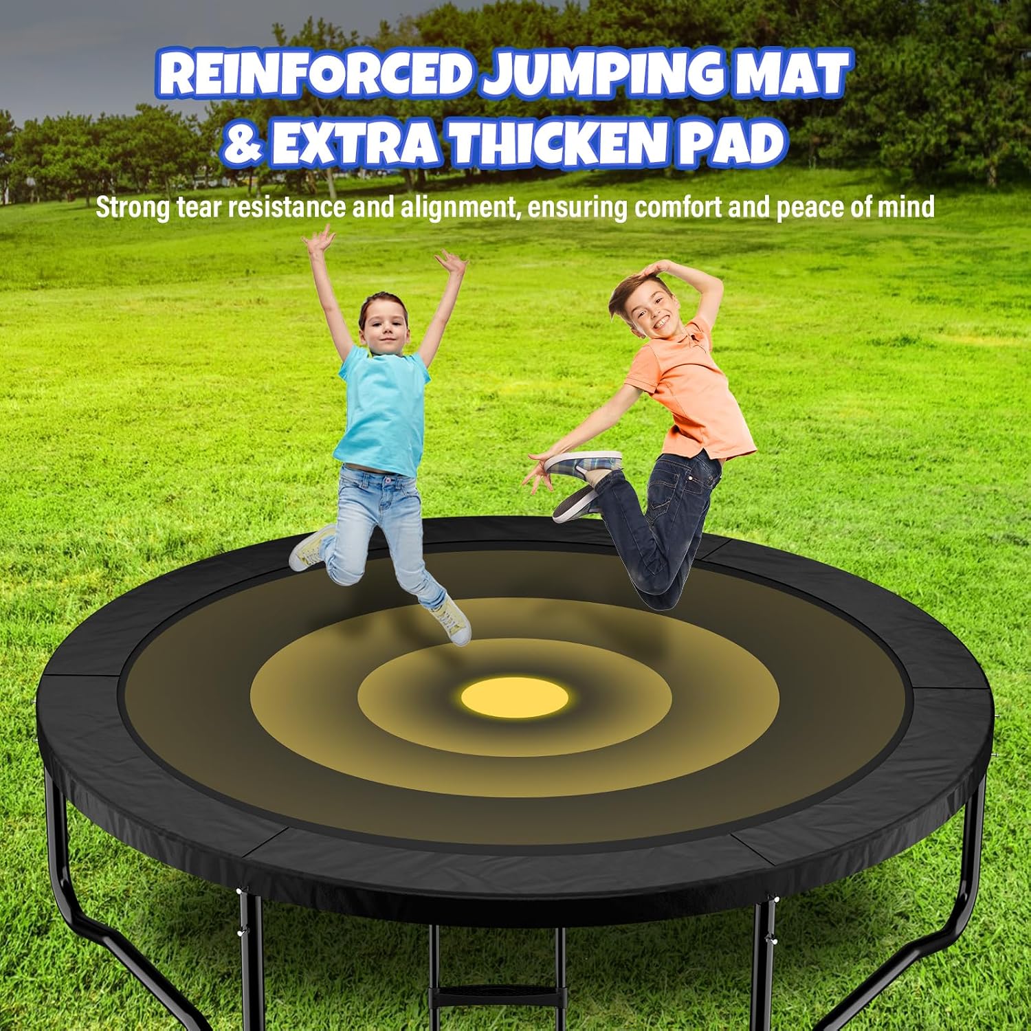 Kiivakii Trampoline 8FT 10FT 12FT 14FT 16FT, Outdoor Trampolines for Kids and Adults, Recreational Trampoline with Enclosure Net & Ladder, Round Trampolines ASTM Approved