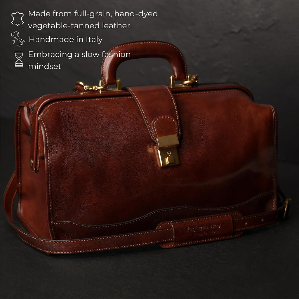 Time Resistance Leather Doctor Bag - Italian Handmade Medical Bag - Vintage Style Handbag - Real Leather Briefcase