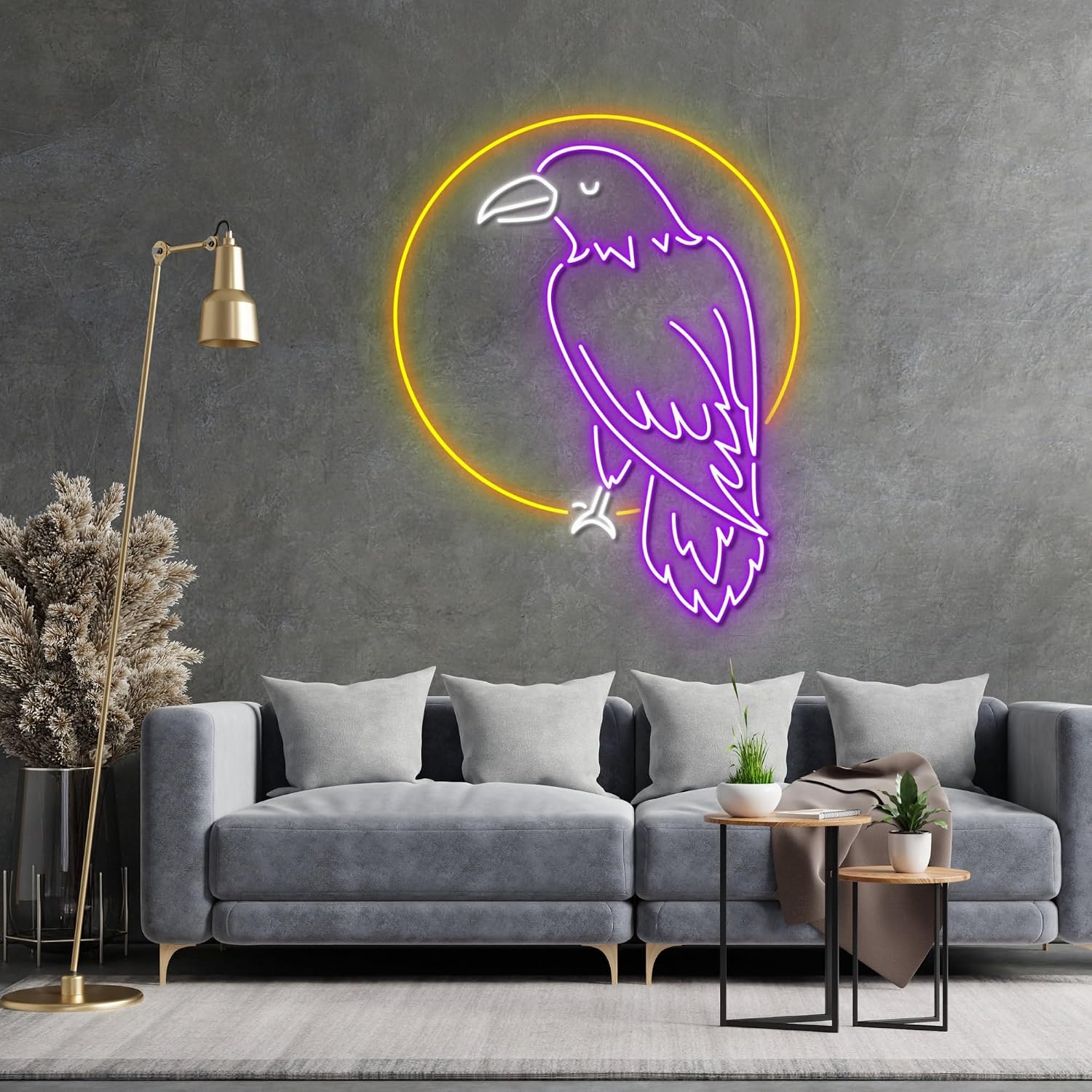 craftnamesign Raven Neon Wall Art with LED Light - Crow Moon Sign Home Decor - Ideal for Gift - Raven Moon Neon sign - Bedroom Decor - Custom Neon Sign