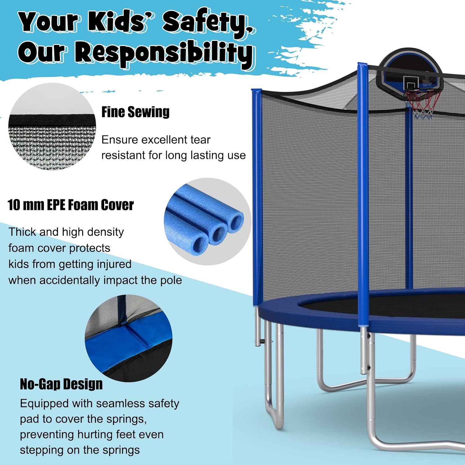 Giantex Trampoline, 12/14/15/16FT Outdoor Recreational Trampoline w/Enclosure Net, Non-Slip Ladder & Basketball Hoop, ASTM Approved, Combo Bounce Outdoor Trampoline for Adults Kids
