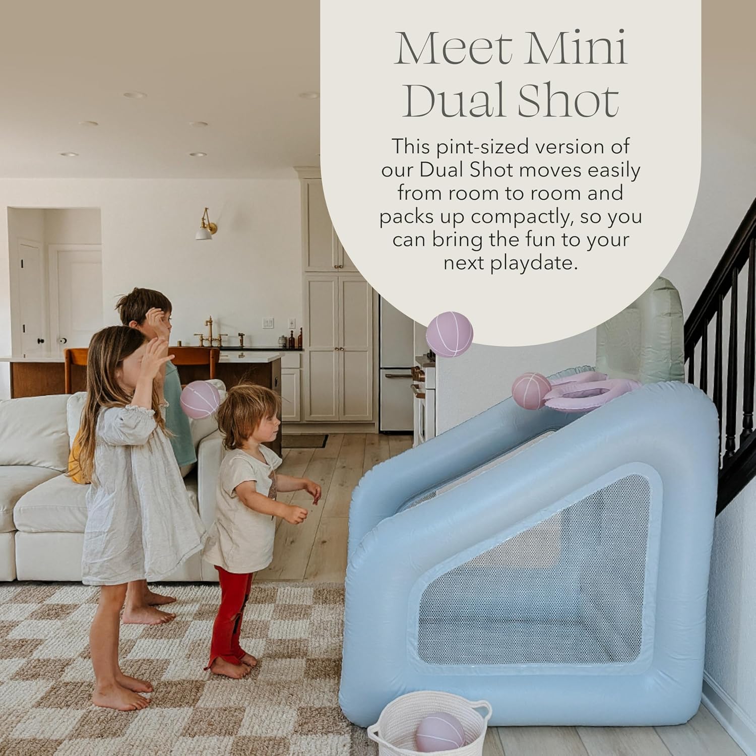 PLAYSMOL Mini Dual Shot - Mini Indoor Inflatable Basketball Hoop, Dual Basketball Hoop Set for Kids, Children Toys & Gifts, Easy Assemble and Responsibly Made (Neutral)