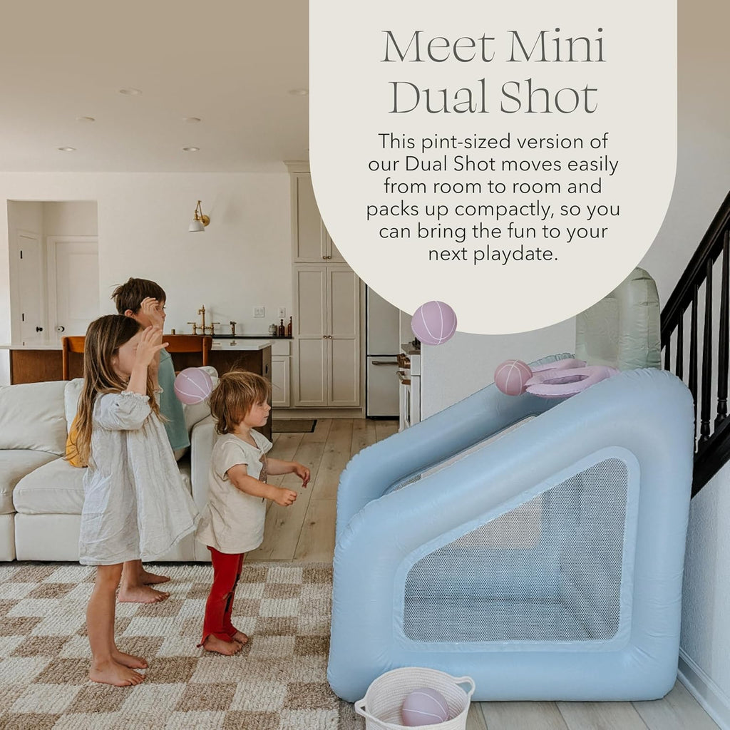 PLAYSMOL Mini Dual Shot - Mini Indoor Inflatable Basketball Hoop, Dual Basketball Hoop Set for Kids, Children Toys & Gifts, Easy Assemble and Responsibly Made (Seafoam)