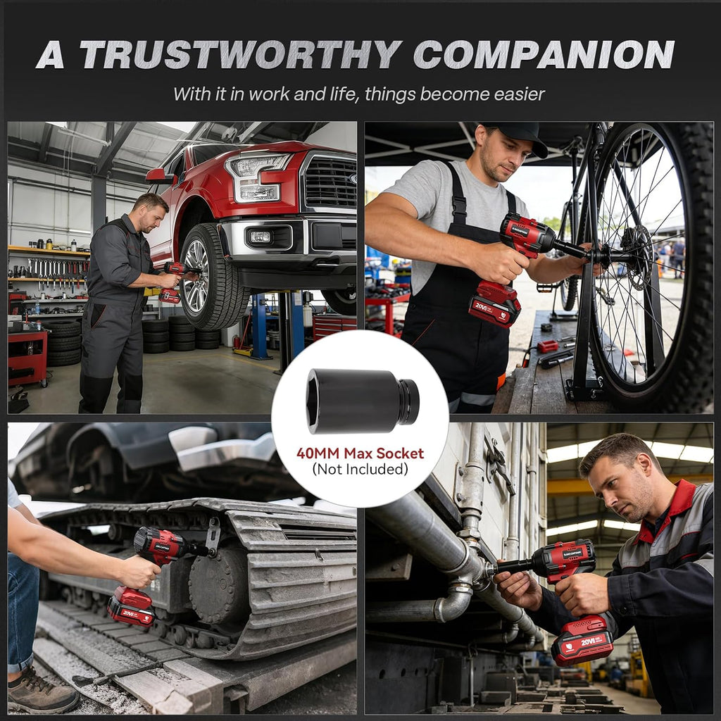 ARCCAPTAIN Cordless Impact Wrench, 1500N.m (1106Ft-lbs) 1/2' High Torque Impact Gun, 15C High-Rate 2x4.0Ah Batteries, 20V Power Impact Driver, Supports Up to 40mm Socket for Heavy Truck/Car/Pickup
