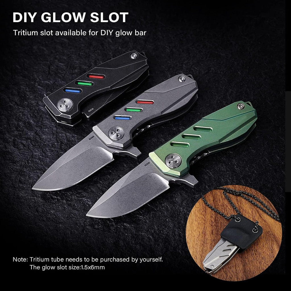 MecArmy EK33S Titanium Mini Folding Knife, Pocket Knife with Liner Lock and M390 Blade, Smooth Manual Opening, Small EDC Tool with Keychain Sheath and Gift-Ready Packaging (Green)