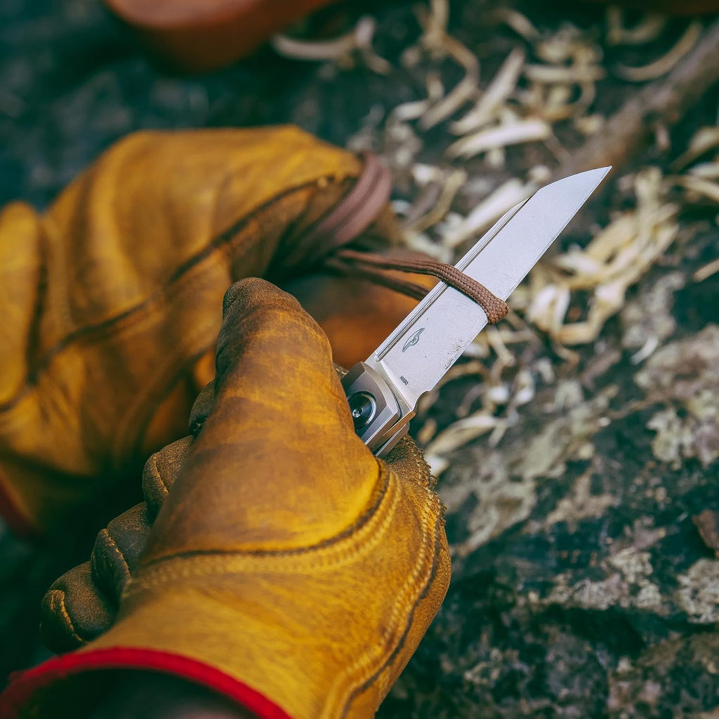 REALSTEEL Solis Slipjoint Folding Pocket Knife - Bohler N690 Satin Blade with Titanium TC4 Handle - Perfect for Camping, and Daily Cutting Tasks - EDC Knife for Men Women (Golden Hardware/Satin)
