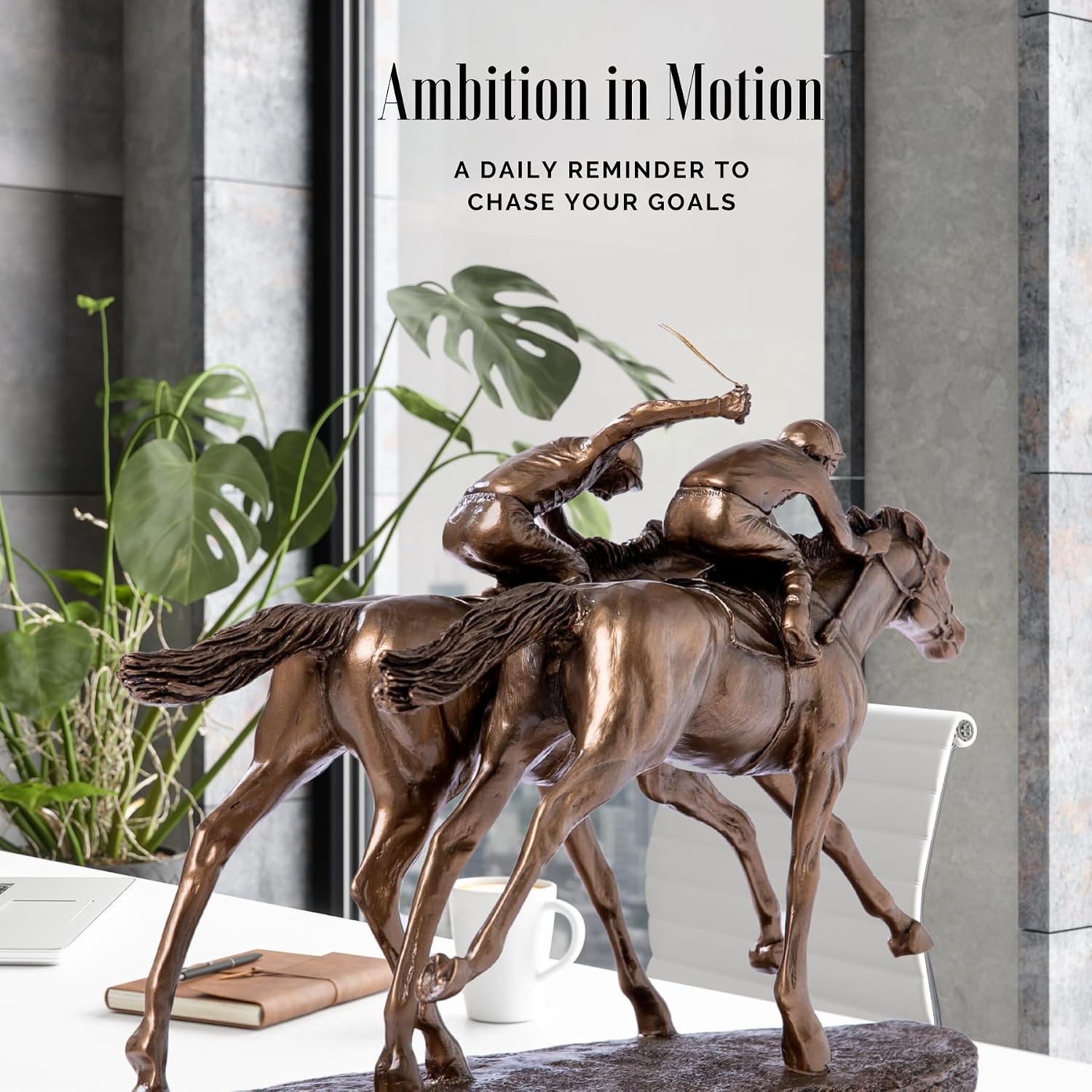 Modern Jockeys Horse Racing Bronze Resin Sculpture - Sleek Equestrian Art, Handmade Home Decor, Unique Gift for Horse Racing Fans, Sports Art Collectors-11.8 x 5.1 x 9.8 in (Bronze)