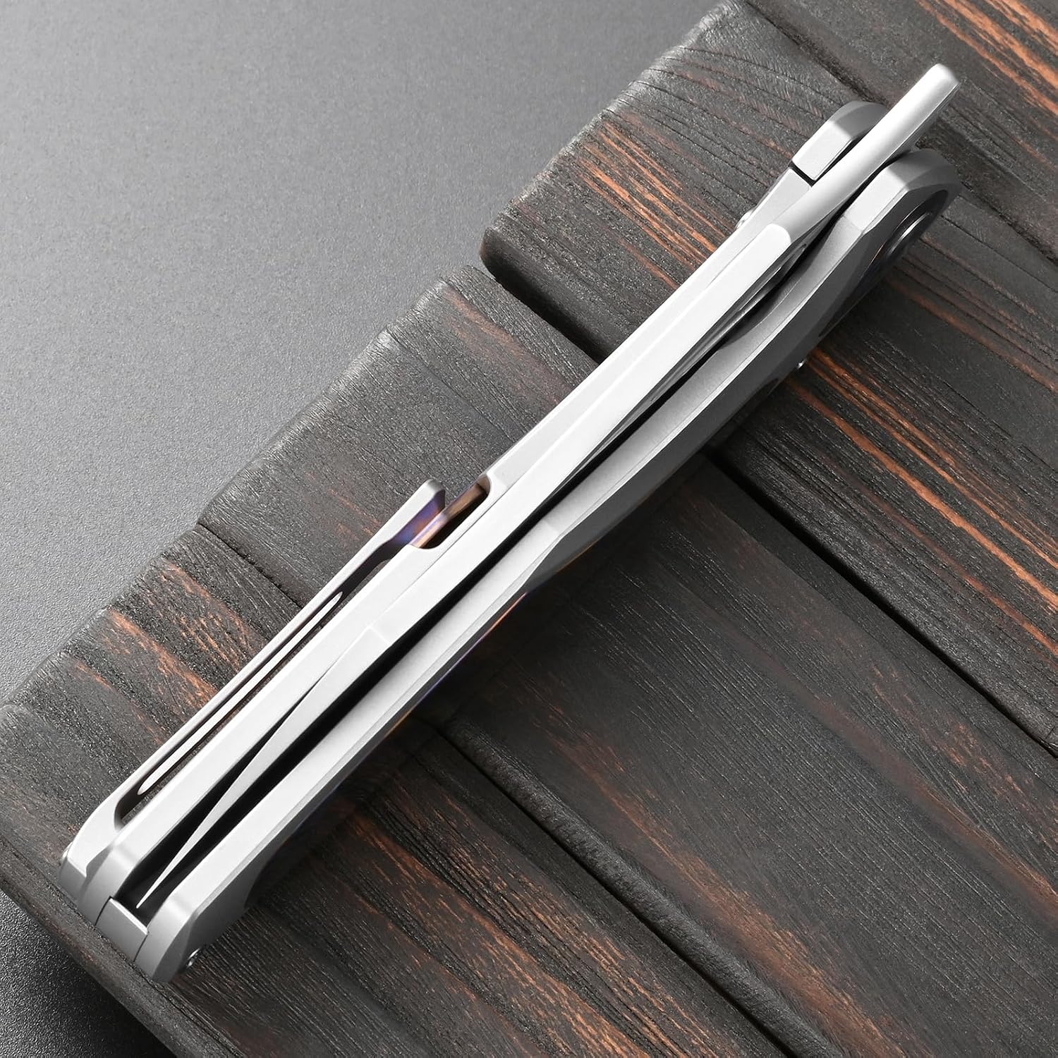 Sitivien ST997 Folding Knife,Handmade M390 Pearlescent Brushed Steel Blade,Titanium Carbon Fiber Handle EDC Knife for Outdoor Camping Hiking Survival Travel (Timascus)