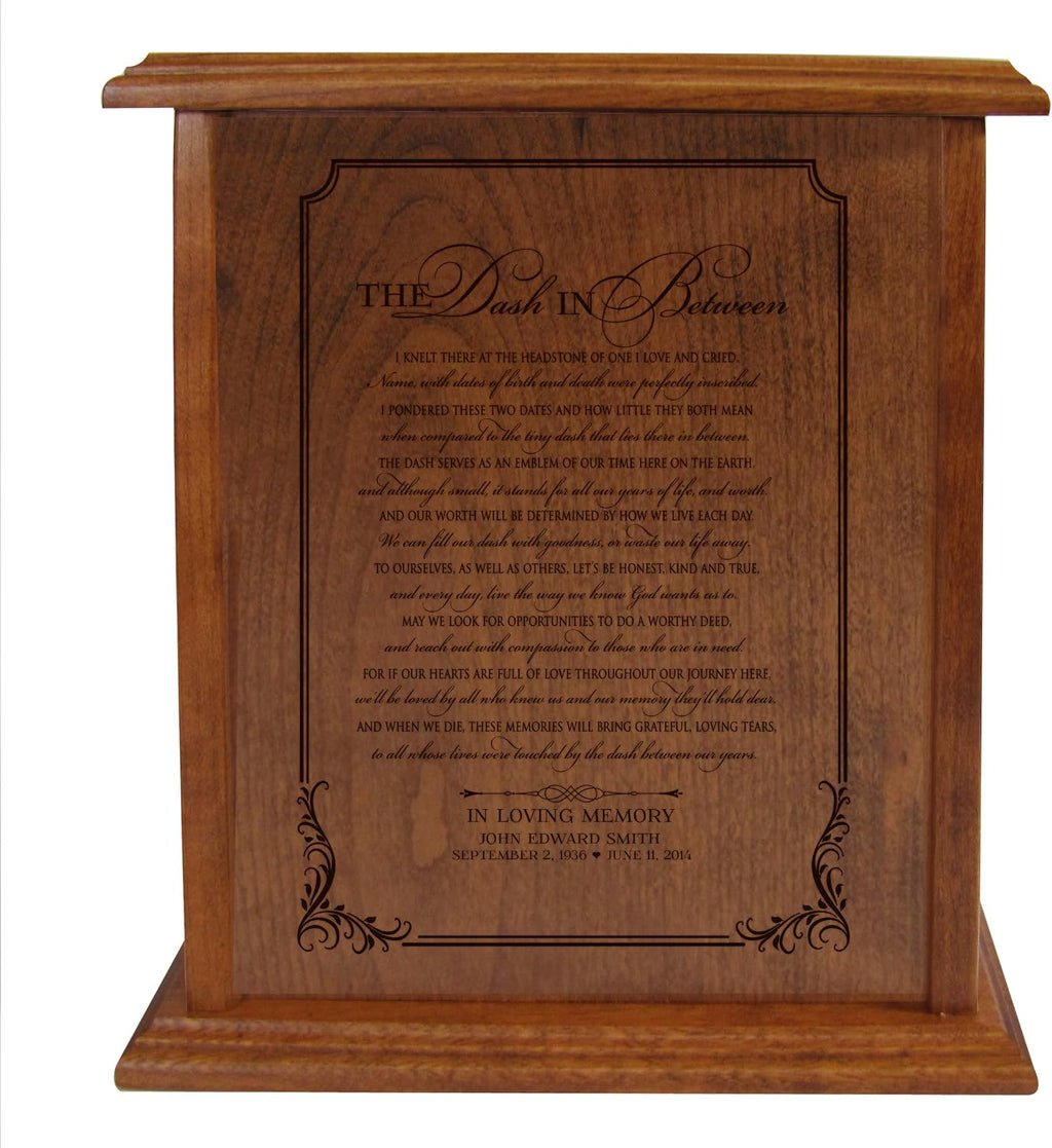 LifeSong Milestones Urns for Ashes Adult Male Urns for Human Ashes Adult Female Personalized Engraved Vertical Cremation Urns for Adult Ashes Cherry Wood Box Funeral Service Urn - The Dash in Between