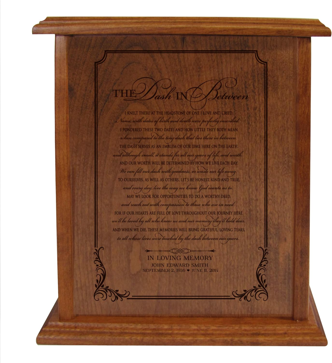 LifeSong Milestones Urns for Ashes Adult Male Urns for Human Ashes Adult Female Personalized Engraved Vertical Cremation Urns for Adult Ashes Cherry Wood Box Funeral Service Urn - The Dash in Between