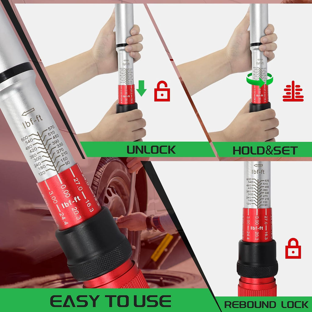 3/4 Inch Torque Wrench, 48 Tooth Torque Wrench 3/4 Drive 100-600FT.LB/135-815N.M with a Solid Storage Case