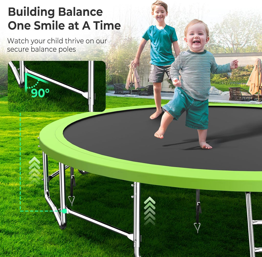 Lyromix Upgraded 16FT 15FT 14FT 12FT 10FT 8FT Trampoline Outdoor with Basketball Hoop and Net, Capacity for 4-6 Kids and Adults