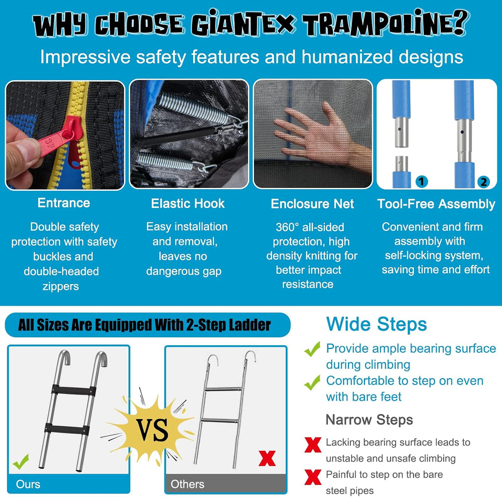Giantex Trampoline, 12/14/15/16FT Outdoor Recreational Trampoline w/Enclosure Net, Non-Slip Ladder & Basketball Hoop, ASTM Approved, Combo Bounce Outdoor Trampoline for Adults Kids