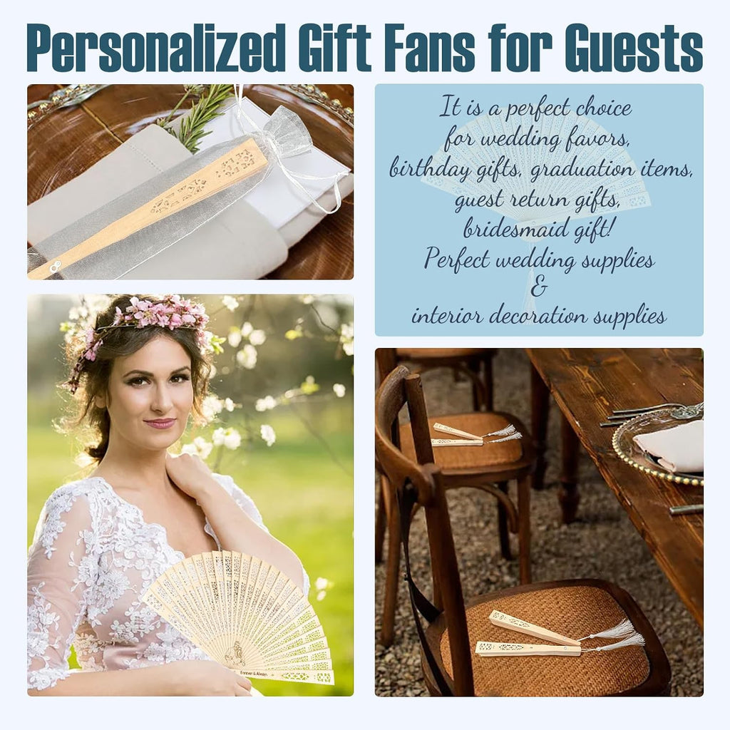 Personalized Wedding Fans Custom Engraved Wedding Party Favors with Photo Bulk 100 Wooden Folding Hand Fan Customized Souvenirs for Guests Him 100pcs