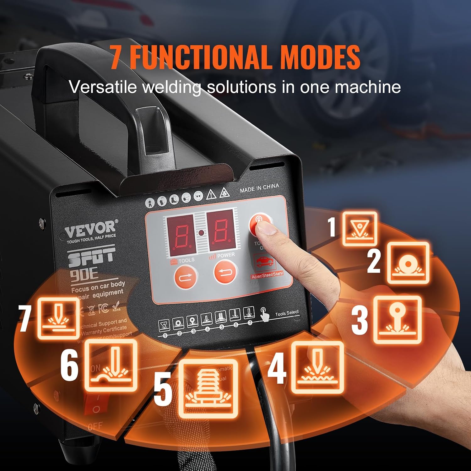 VEVOR Spot Welder Dent Puller, 3KW Stud Welder Dent Repair Kit with 2 Welding Guns, Auto/Manual Welding & 7 Modes, 110V Auto Body Spot Welding Dent Repair Machine for Car, Truck Dent Repair