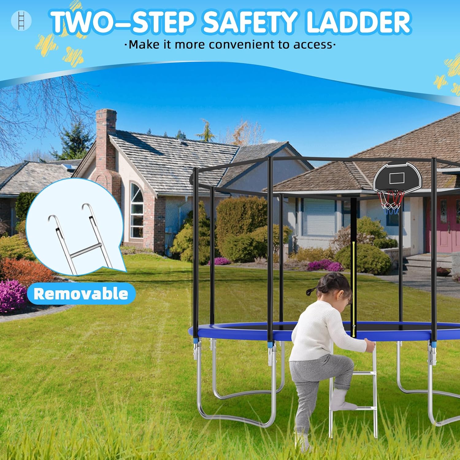 Tranpoline Outdoor 10FT 12FT 14FT 16FT Tranpoline for Kids & Adults,Recreational Tranpoline with Basketball Hoop,Safety Enclosure Net & Ladder
