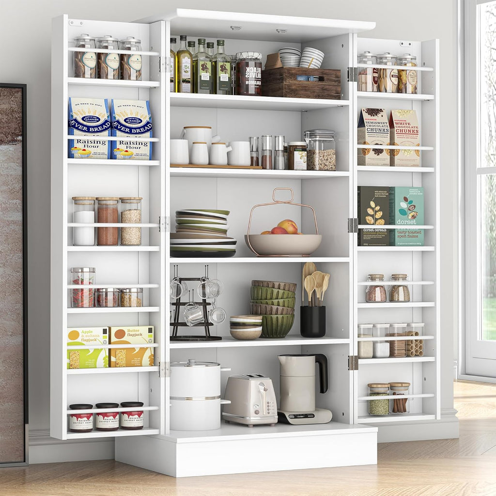 kepptory 47' Pantry Cabinet, Kitchen Pantry Storage Cabinet with Doors and Adjustable Shelves,Freestanding Buffet Cupboards Sideboard for Living Room and Dinning Room (White)