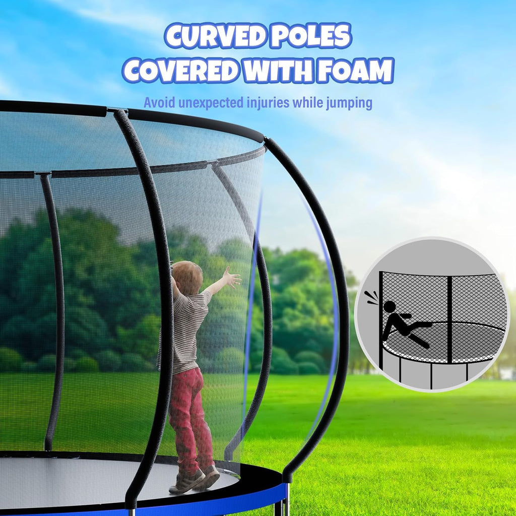 Kiivakii Trampoline 8FT 10FT 12FT 14FT 16FT, Outdoor Trampolines for Kids and Adults, Recreational Trampoline with Enclosure Net & Ladder, Round Trampolines ASTM Approved