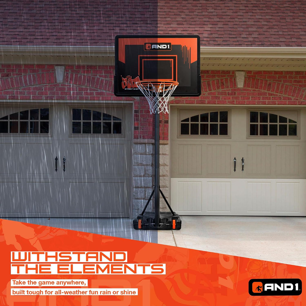 AND1 32' Basketball Hoop & Basketball Bundle - Adjustable Portable Outdoor Basketball Hoop & Regulation Size Basketball, 5-7 Ft Adjustable Height