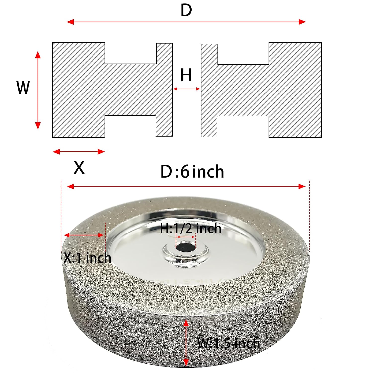 Mega Square CBN Grinding Wheel 6 inch 80&180 Grit,1.5' Wide,1/2' Arbor,1' Down The Side,for Sharpening Woodturning and HSS Tools,Suitable for All Kinds of 6-inch Bench Grinders