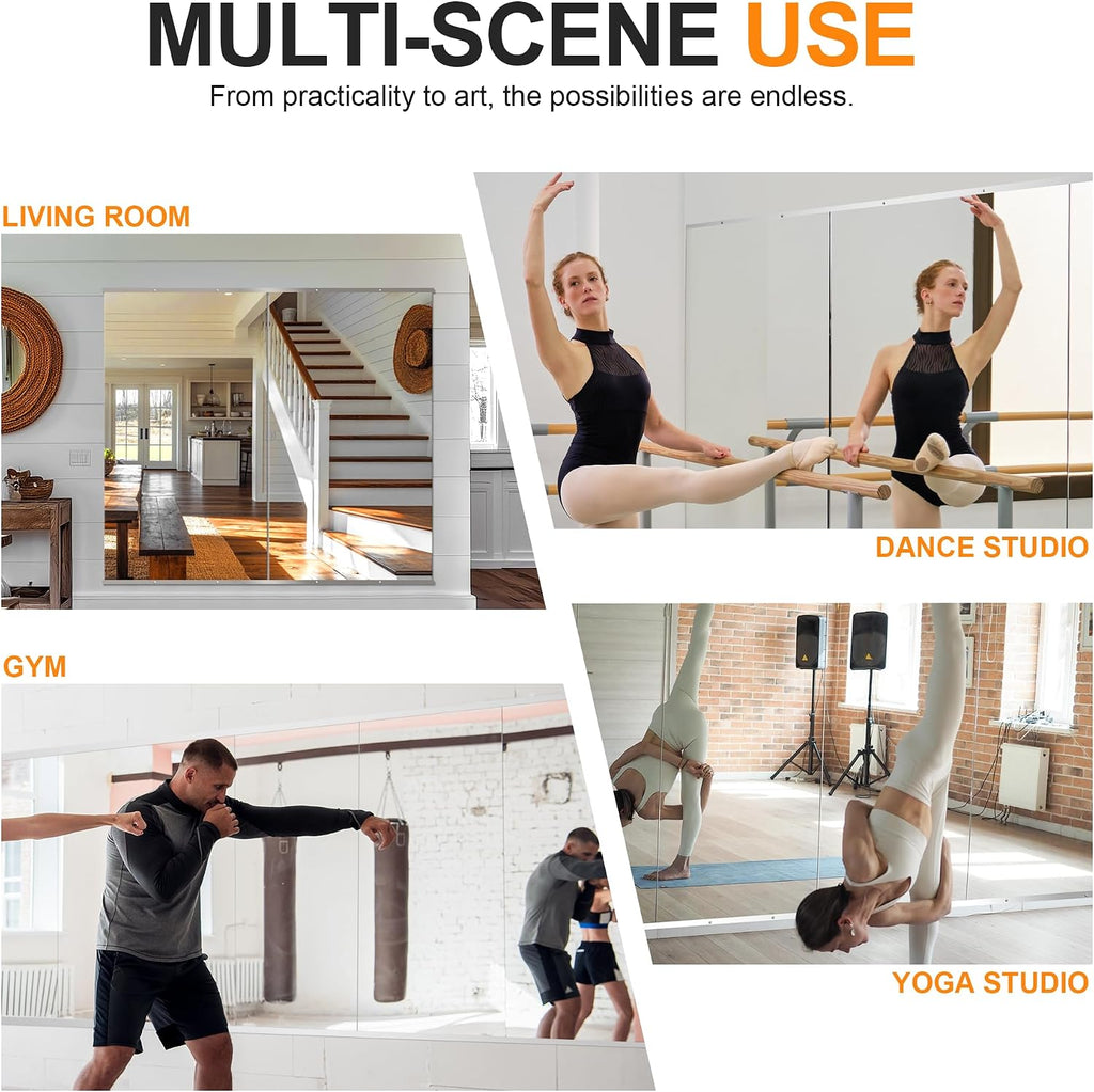 Delma Home Gym Mirror, 48''x28''x2PCS Silver Wall Mounted Large Frameless Tempered Glass Wall Mirror for Home Gym, Garage, Bedroom, Bathroom