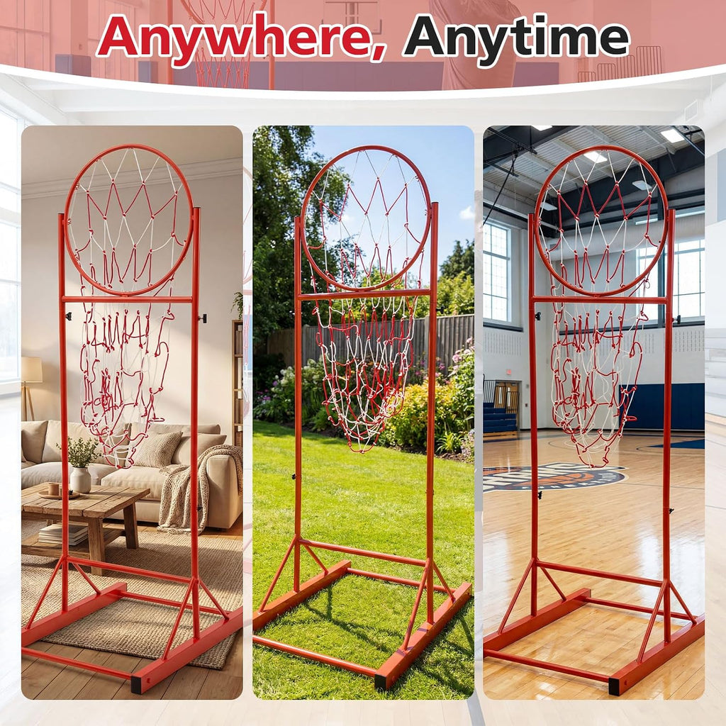 Halloscume Basketball Passing Trainer, Adjustable Height Portable Basketball Training Hoop with Net, 7-8 ft Pass Training Rack for Coaches, Indoor Outdoor Practice Equipment