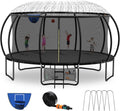 Kiivakii Trampoline 12 14 16FT, Outdoor Big Trampolines for Kids and Adults, Recreational Trampolines with Basketball Hoop and Stakes, Big Round Trampoline with Sprinkler for Backyard