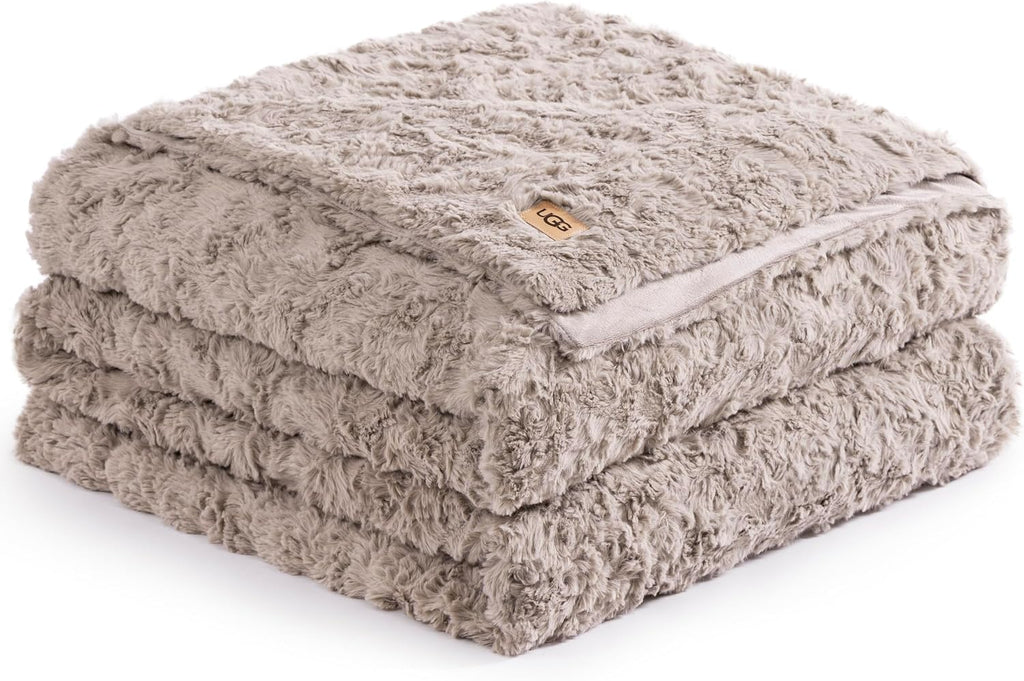 UGG Adalee Faux Fur Full/Queen Size Blanket, Warm Cozy Blanket, Extra Large Throw for Sofa, Washable Bedding for Full or Queen Size Bed, Cute Room Decor, 90' x 90', Oyster Brown