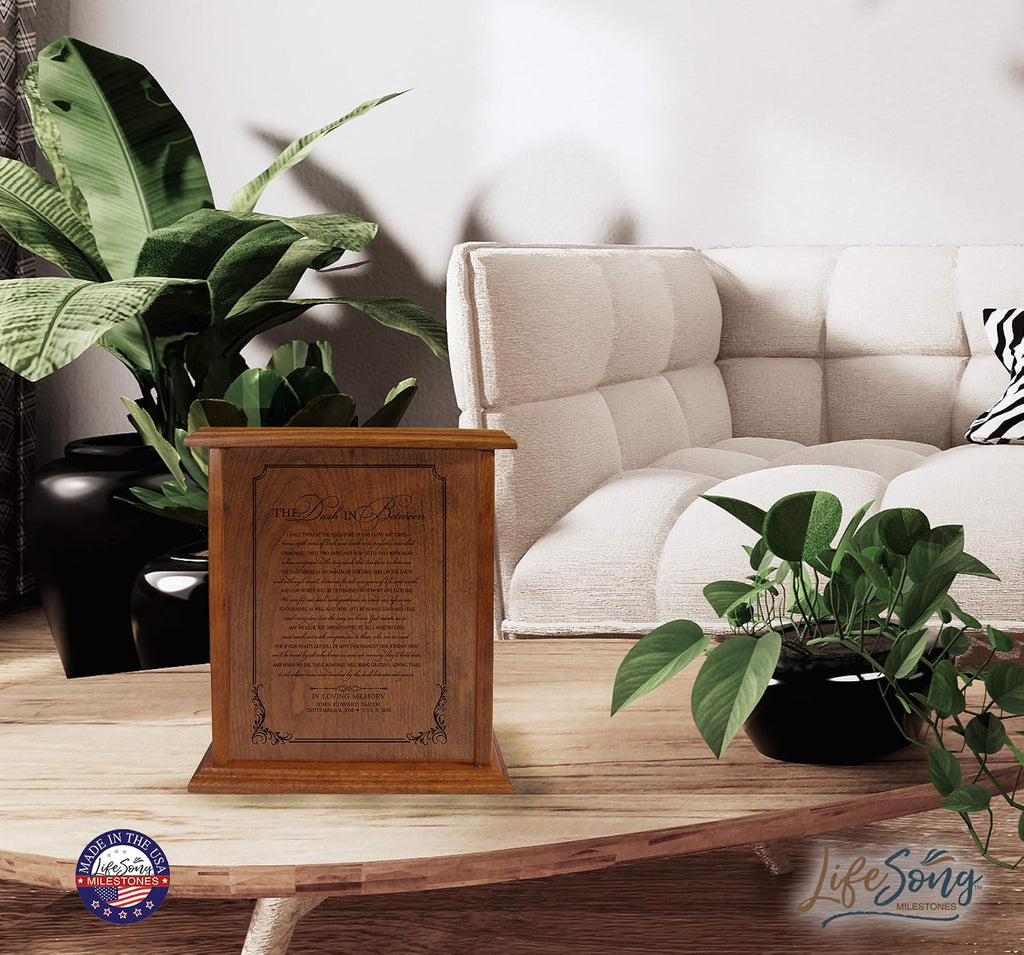 LifeSong Milestones Urns for Ashes Adult Male Urns for Human Ashes Adult Female Personalized Engraved Vertical Cremation Urns for Adult Ashes Cherry Wood Box Funeral Service Urn - The Dash in Between