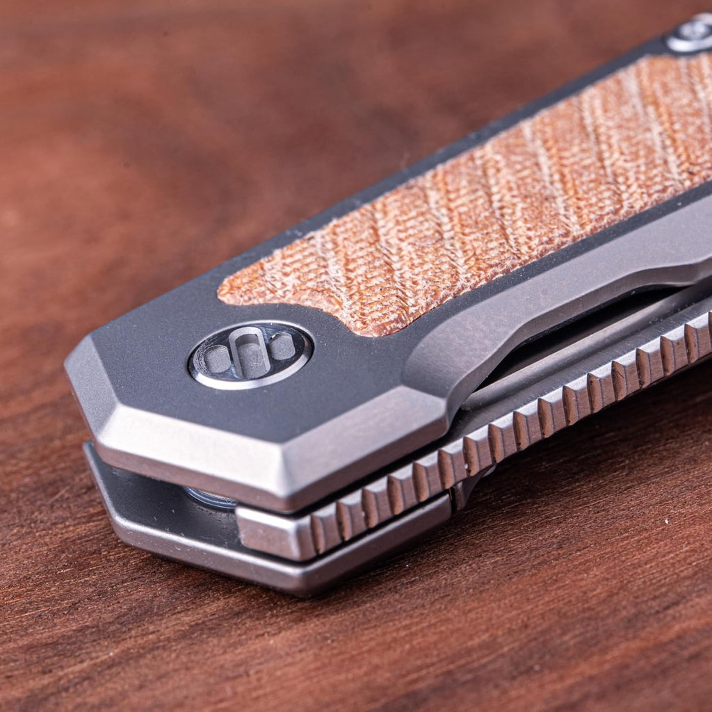 REALSTEEL Knives Rokot Premium Frame Lock Flipper Knife (S35VN Satin Drop Point Blade) Titanium TC-4 Handle (Natural Micarta Inlays)