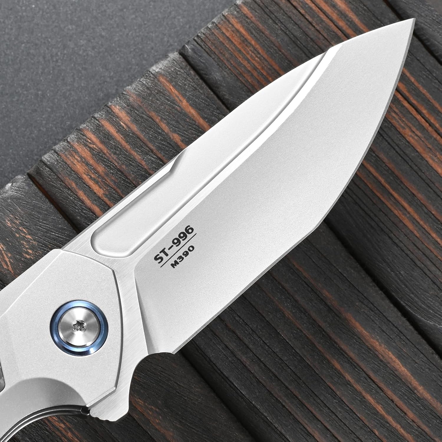 Sitivien ST996 Folding Knife,Handmade M390 Pearlescent Polishing Blade,Titanium & Carbon Fiber Handle Pocket Knife for Outdoor Camping,Hiking,Hunting(Gray)