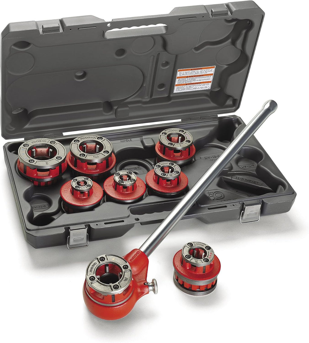 RIDGID 36475 Exposed Ratchet Threader Set, Model 12-R Ratcheting Pipe Threading Set of 1/2-Inch to 2-Inch NPT Pipe Threading Dies and Manual Ratcheting Pipe Threader with Carrying Case