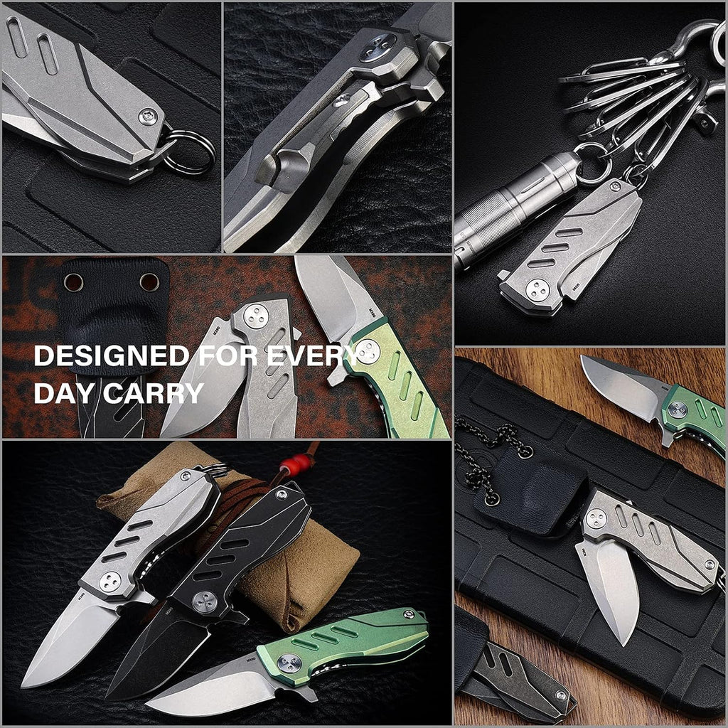 MecArmy EK33S Mini Pocket Folding Knife with Clip, One Hand Quick Opening Knives with Liner Lock for Men Titanium Handle M390 Blade EDC Knife, Aluminum EDC box and Kydex sheath included (Black)