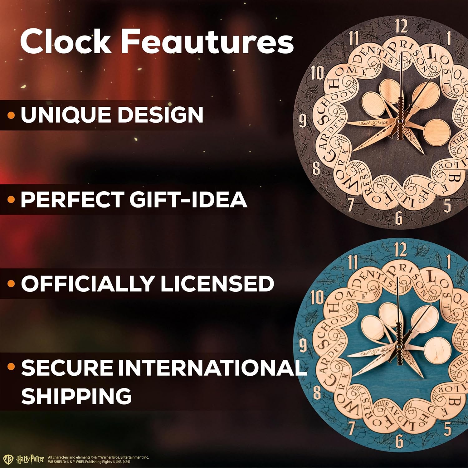 ZE WOOD Weasley Family Round Clock - Harry Potter 3D Wall Clock - Unique Blue Wooden Clock, Silent Large Modern Rustic Decorative Home Decor for Harry Potter Fans (5 spoons, M)