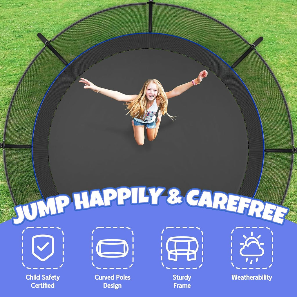 Kiivakii Trampoline 8FT 10FT 12FT 14FT 16FT, Outdoor Trampolines for Kids and Adults, Recreational Trampoline with Enclosure Net & Ladder, Round Trampolines ASTM Approved