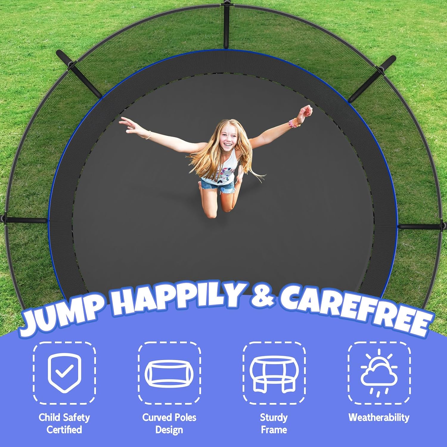 Kiivakii Trampoline 8FT 10FT 12FT 14FT 16FT, Outdoor Trampolines for Kids and Adults, Recreational Trampoline with Enclosure Net & Ladder, Round Trampolines ASTM Approved