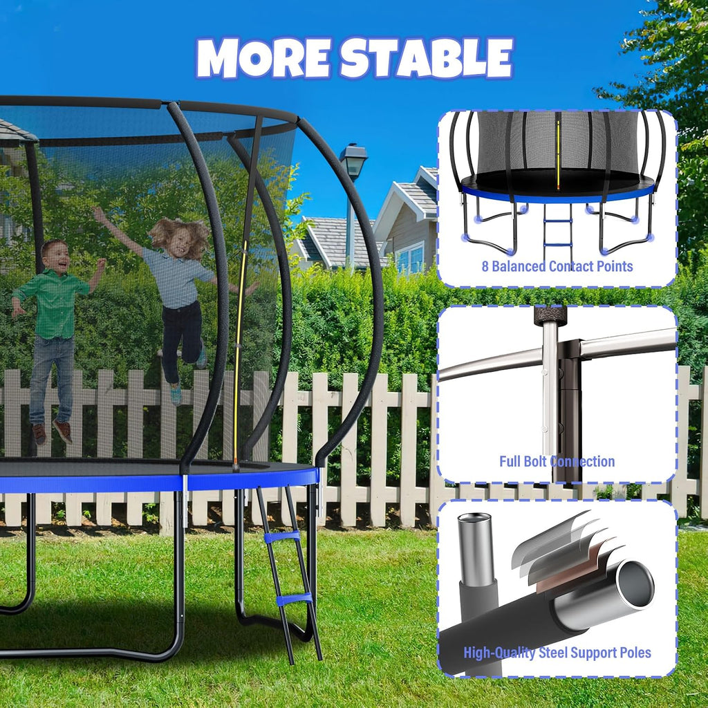 Kiivakii Trampoline 8FT 10FT 12FT 14FT 16FT, Outdoor Trampolines for Kids and Adults, Recreational Trampoline with Enclosure Net & Ladder, Round Trampolines ASTM Approved