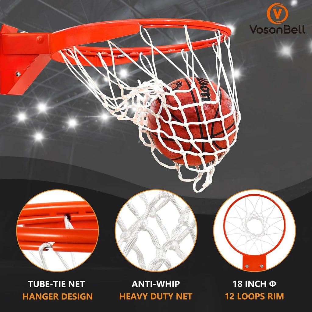 Basketball Rim, Heavy Duty Basketball Rim Replacement - Universal 18 Inch Breakaway Rim and Net,Professional Double-Spring Backboard Rims For In-Ground and Wall-Mounted Basketball Hoops Indoor Outdoor